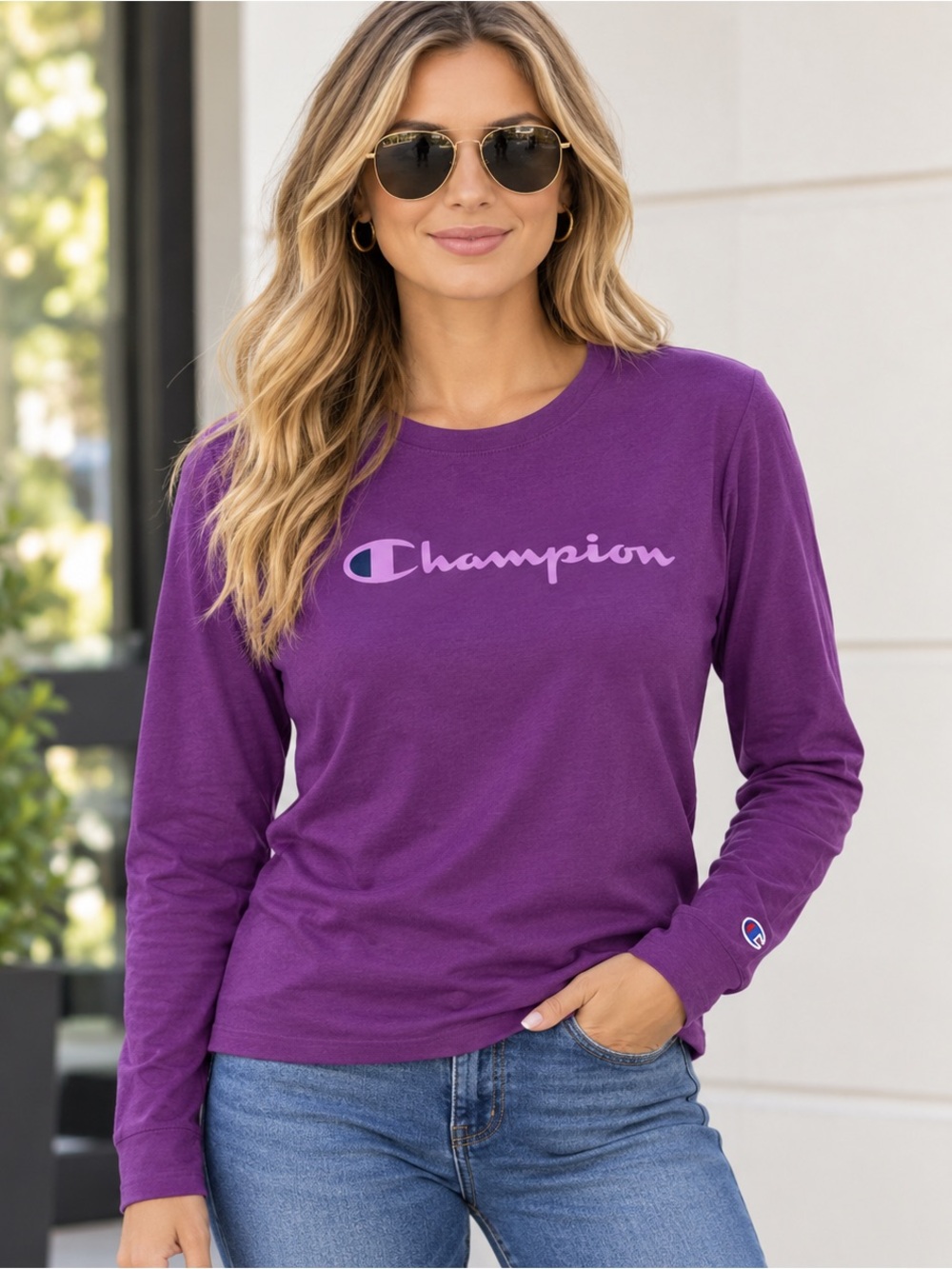 Champion Long Sleeve Logo Tee Purple Women’s M 🆕